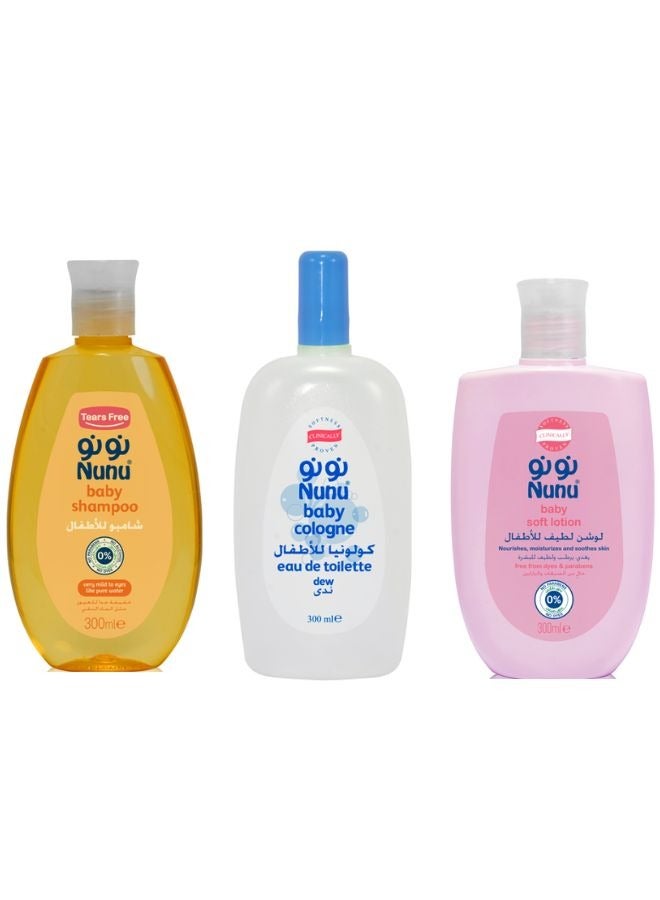 Nunu Shampoo Plus Cologne Plus Soft Lotion For Baby 3 x 300ml