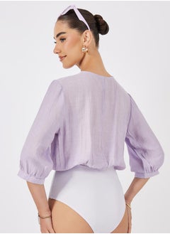 Styli Solid V-Neck Bodysuit with Balloon Sleeve  - Image 5