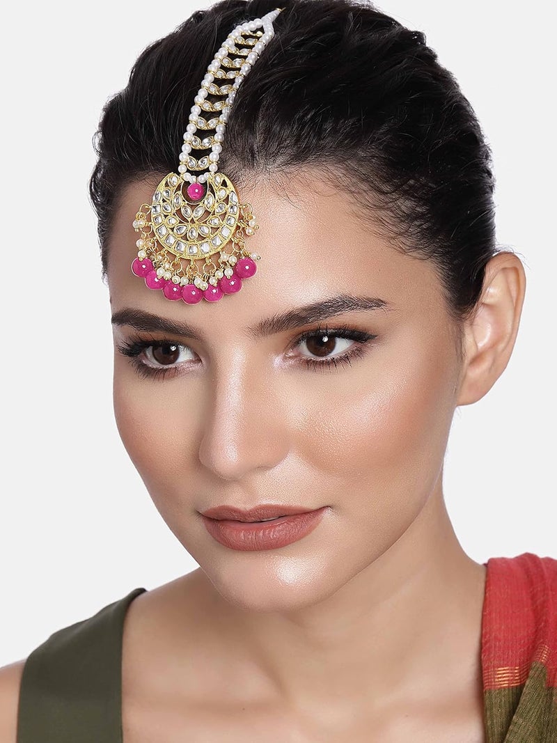 PEORA تيكا ماثا باتي مزينة بالذهب المطلي وكندنا وخرز مزيف للنساء - Image 3
