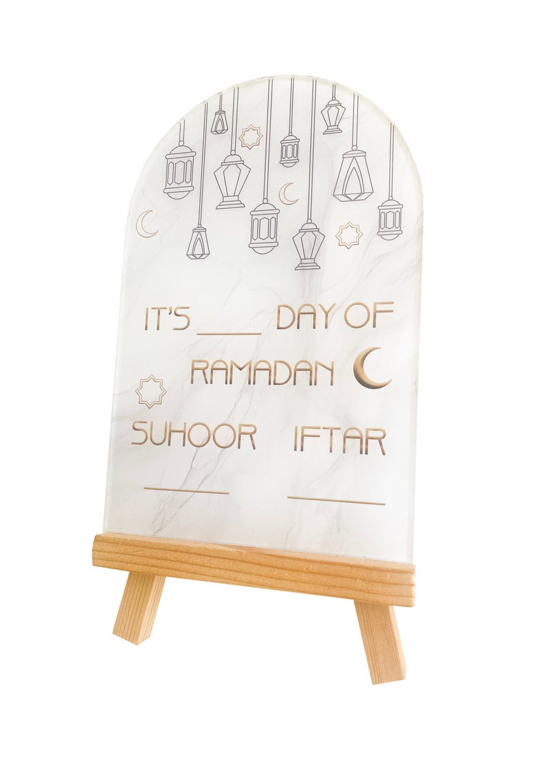Kashco - Kashco Ramadan Advent Calendar – Dry Erase Advent Calendar Board with Iftar and Suhoor Time – Acrylic Tracking Ramadan Calendar with Wooden Stand – Ramadan Decorations for Home and Table Decor - Image 1