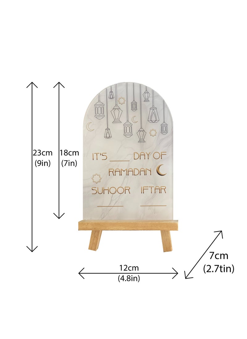 Kashco - Kashco Ramadan Advent Calendar – Dry Erase Advent Calendar Board with Iftar and Suhoor Time – Acrylic Tracking Ramadan Calendar with Wooden Stand – Ramadan Decorations for Home and Table Decor - Image 1