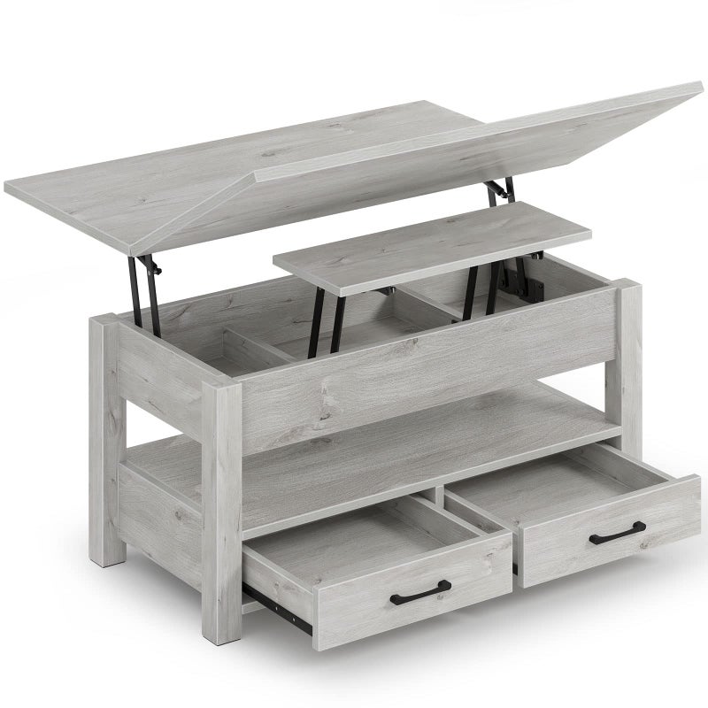 Rolanstar طاولة قهوة رولانستار قابلة للتحويل مع سطح قابل للرفع وأدراج وحيز مخفي تتحول إلى طاولة طعام لغرفة المعيشة أو المكتب المنزلي باللون الرمادي