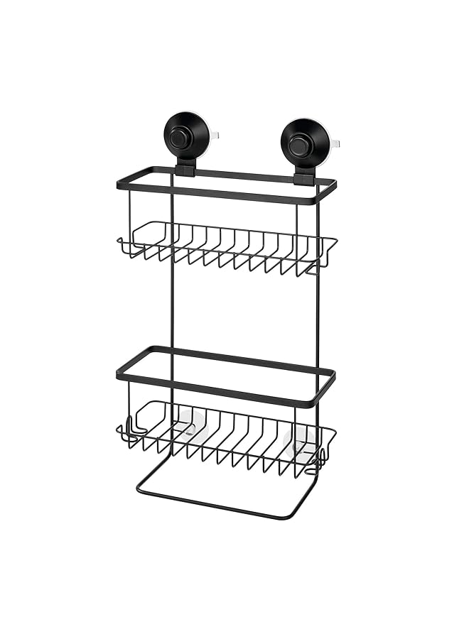 InterDesign Everett Metal Push Lock Suction Shower Caddy Extra Space For Shampoo Conditioner And Soap With Hooks For Razors Towels Loofahs - Image 3