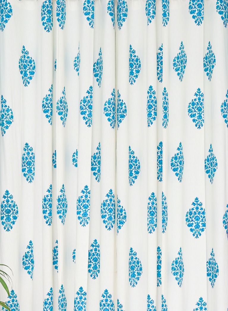 OJARIYA Blue Paisley Hand Block Printed 100 Percent Premium Organic Cotton Curtains 274 X 152 Cm - Image 3