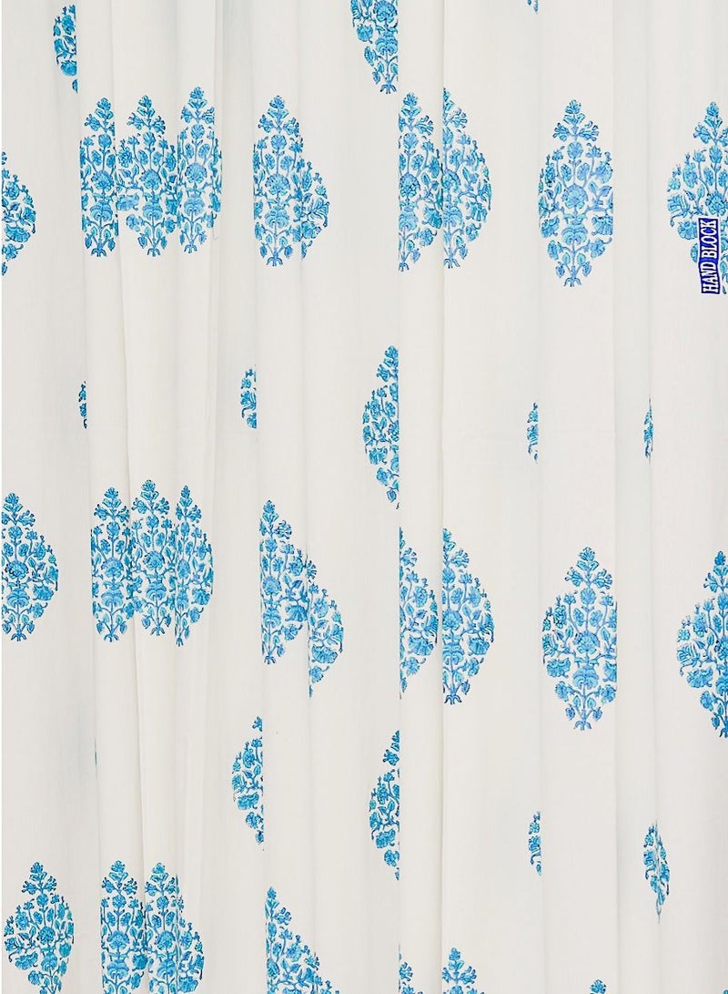 OJARIYA Blue Paisley Hand Block Printed 100 Percent Premium Organic Cotton Curtains 274 X 152 Cm - Image 4