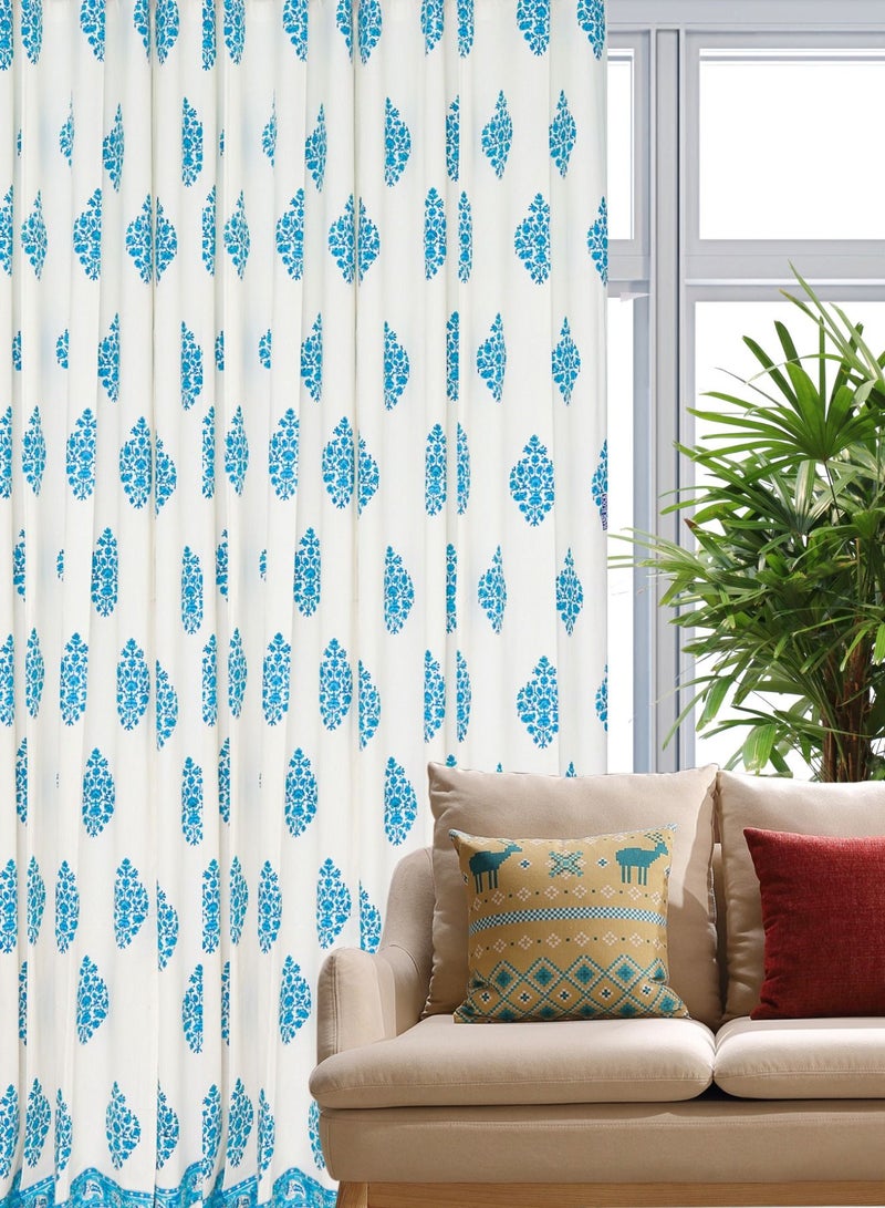 OJARIYA Blue Paisley Hand Block Printed 100 Percent Premium Organic Cotton Curtains 274 X 152 Cm - Image 2