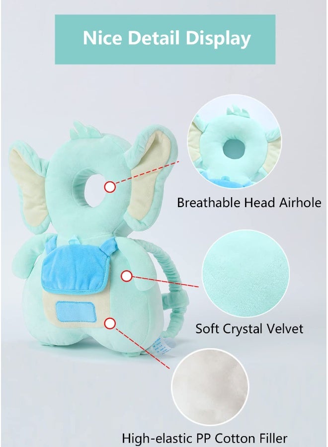 JunNeng Baby Head Protector Backpack with Squeaker，Toddler Head Safety Protection Cushion, Light Blue Elephant - Image 5