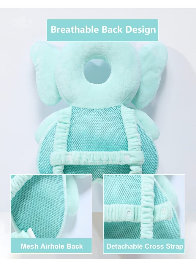 JunNeng Baby Head Protector Backpack with Squeaker，Toddler Head Safety Protection Cushion, Light Blue Elephant - Image 4