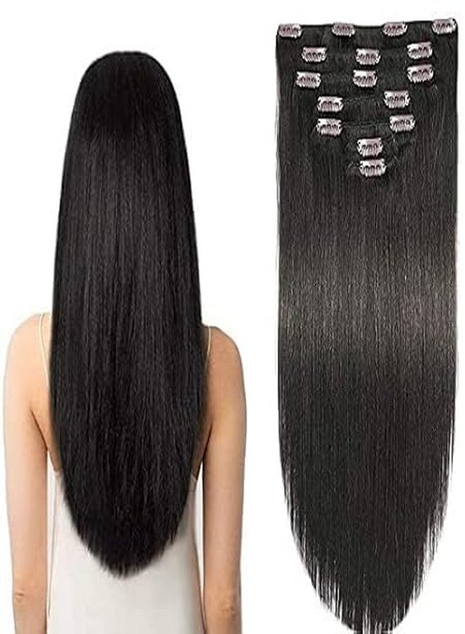 بوكسو - ارتقي بإطلالتك مع وصلات الشعر الطويلة المستقيمة الرائعة ذات 7 طبقات بمشابك لجميع الفتيات والسيدات والعرائس (أسود) - Image 1