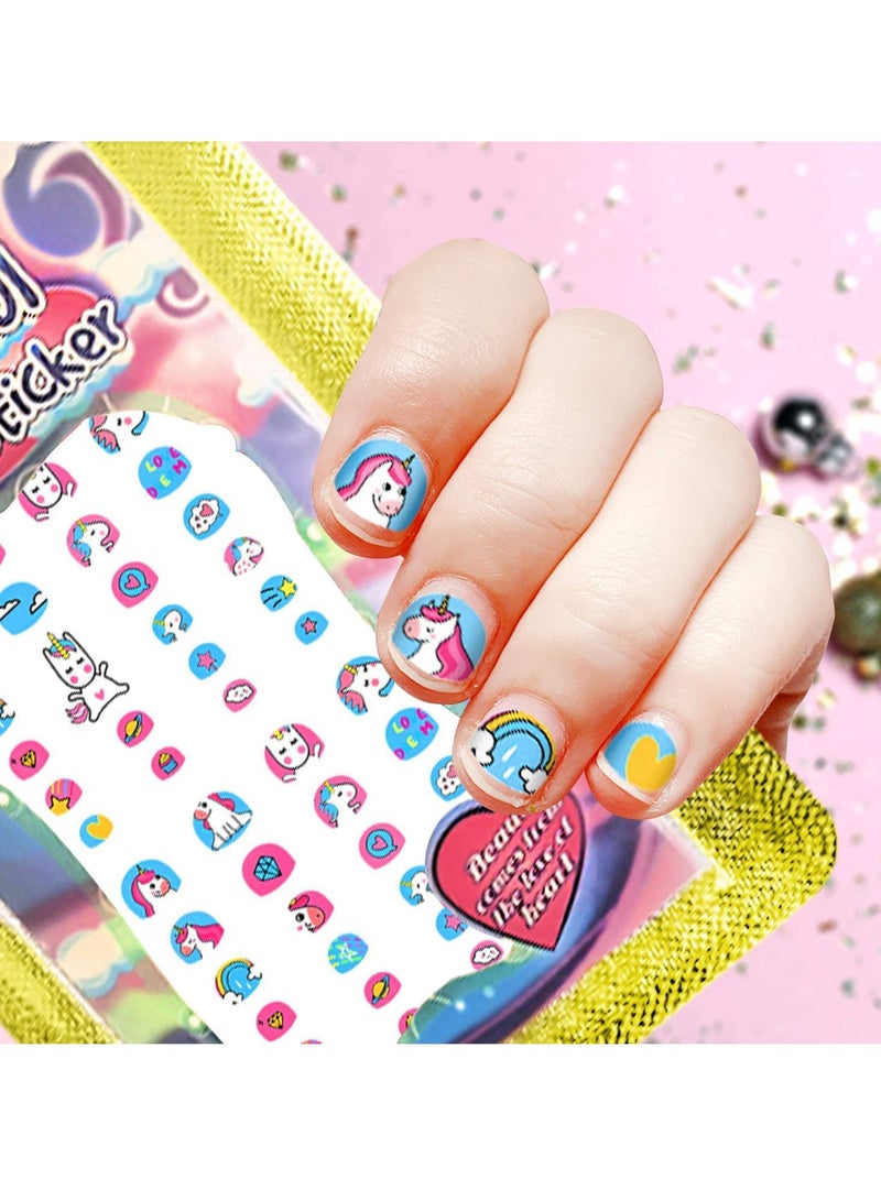 Unicorn Kids Nail Art Stickers Decals for Little Girls, Rainbow Heart Stars Princess Wrap Decoration Self Adhesive Finger Toe Tip Birthday Party Favor Gift 10pcs - Image 2