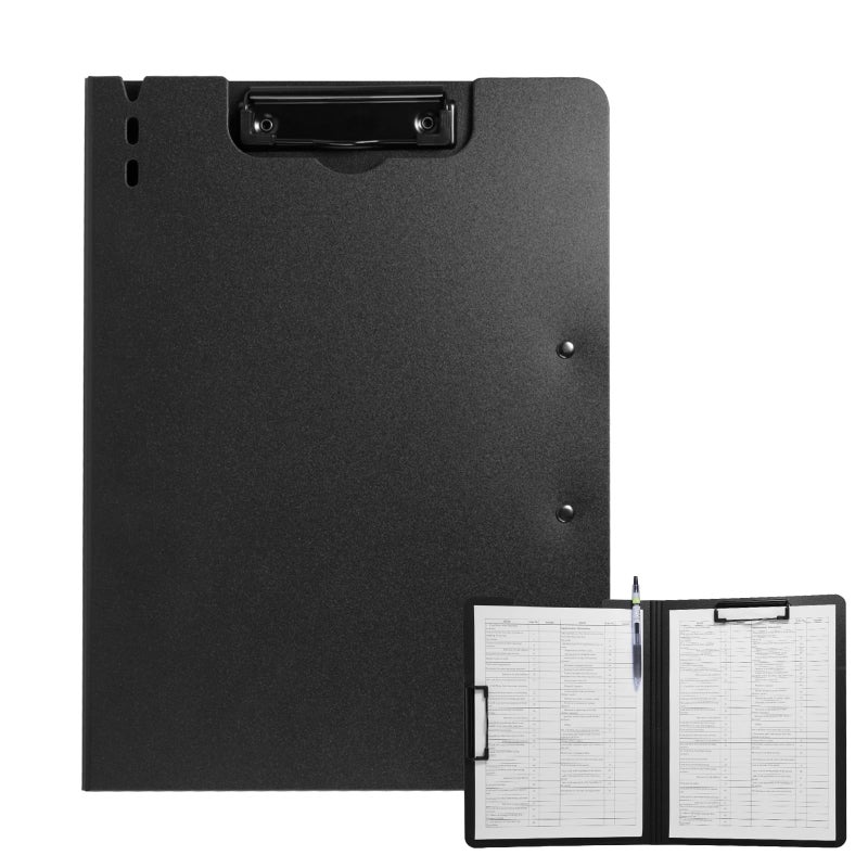 FRETONBA Clipboard Folder, A4 Foldable Clipboard with Horizontal and Vertical Double Metal Clips, 360 Degree Foldable Binder Clipboards with Pen Holder, File Cover Work Folder Clipboards, Black - Image 1