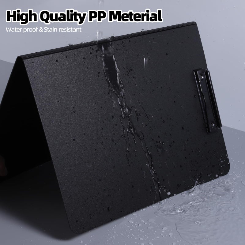 FRETONBA Clipboard Folder, A4 Foldable Clipboard with Horizontal and Vertical Double Metal Clips, 360 Degree Foldable Binder Clipboards with Pen Holder, File Cover Work Folder Clipboards, Black - Image 5