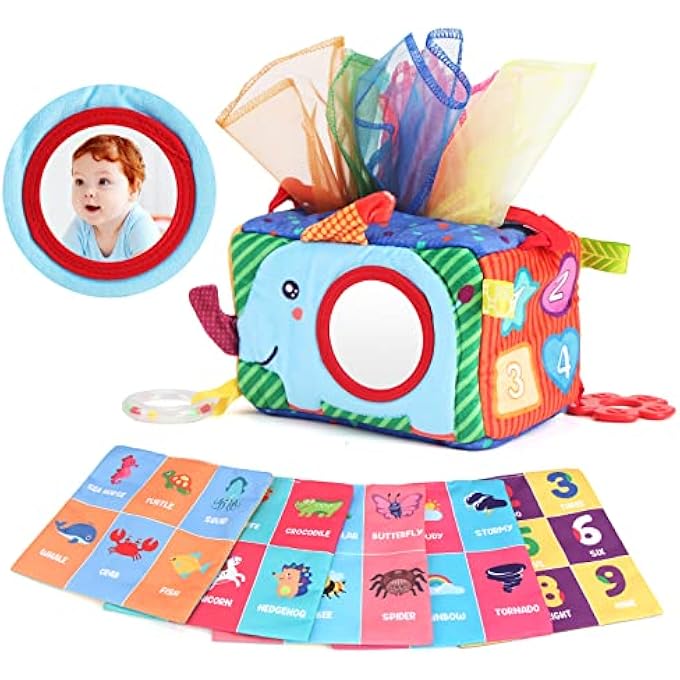 MY FIRST TISSUE BOX WITH TUMMY TIME MIRROR, MONTESSORI TOY BABY INFANTS NEWBORNS KIDS EDUCATIONAL PRESCHOOL LEARNING 3-6-9-12 MONTHS DEVELOPMENT STEM GIFT - Image 1