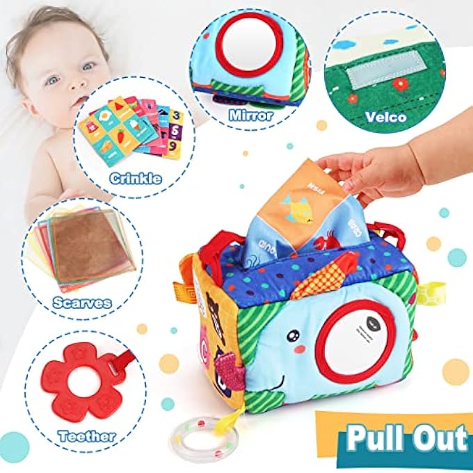 MY FIRST TISSUE BOX WITH TUMMY TIME MIRROR, MONTESSORI TOY BABY INFANTS NEWBORNS KIDS EDUCATIONAL PRESCHOOL LEARNING 3-6-9-12 MONTHS DEVELOPMENT STEM GIFT - Image 4