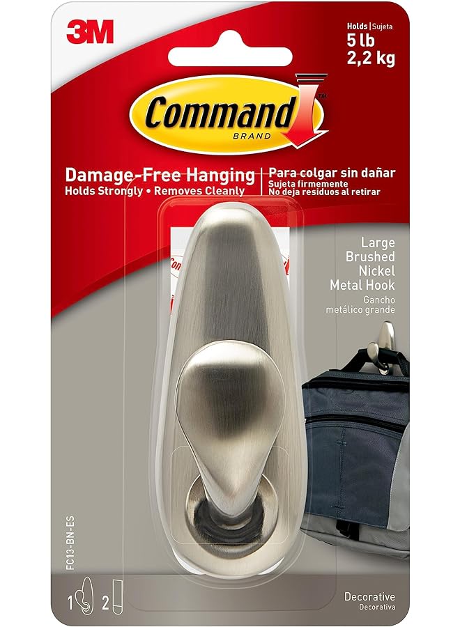 Zaboon Fc13Bn Forever Classic Nickel Hook Large Holds 2.2 Kg. Each Hook Silver Color Indoor Use Decorate DamageFree. 1 Hook And 2 Strips/Pack - Image 1