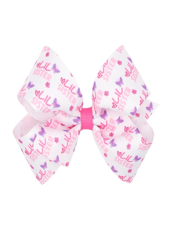 Wee Ones Girls' Big or Little Sister Printed Grosgrain Hair Bow on a WeeStay Hair Clip, Medium, Little - Image 1