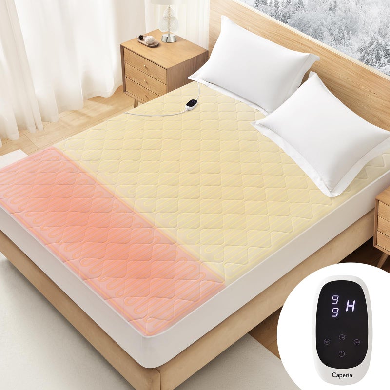 Caperia Heated Mattress Pad Quilted Multizone electric mattress pad Individual Body and Feet Bed Warmer 9 Heat Settings, 1-12 Hours Auto Off, Deep Pocket, Fast Heating, Machine Washable Twin 39''x75'' - Image 1