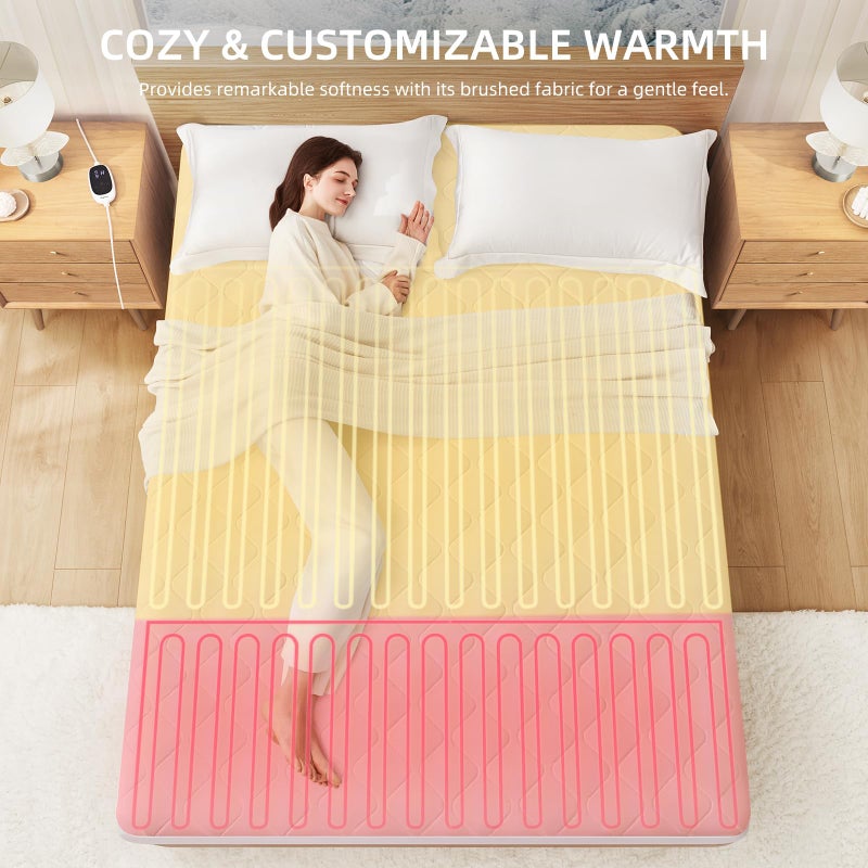 Caperia Heated Mattress Pad Quilted Multizone electric mattress pad Individual Body and Feet Bed Warmer 9 Heat Settings, 1-12 Hours Auto Off, Deep Pocket, Fast Heating, Machine Washable Twin 39''x75'' - Image 2