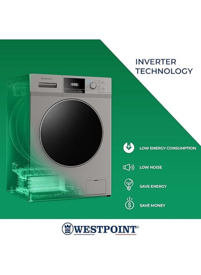 Westpoint 8Kg Washer & 5Kg Dryer Fully Automatic Combo Washing Machine, INVERTER MOTOR, 1400 RPM, 12 Easy Wash Programs, Quick Wash in 15min & 4 Drying Program, Led Panel, WDMT-81424ES 8 kg WDMT-81424ES silver - Image 2