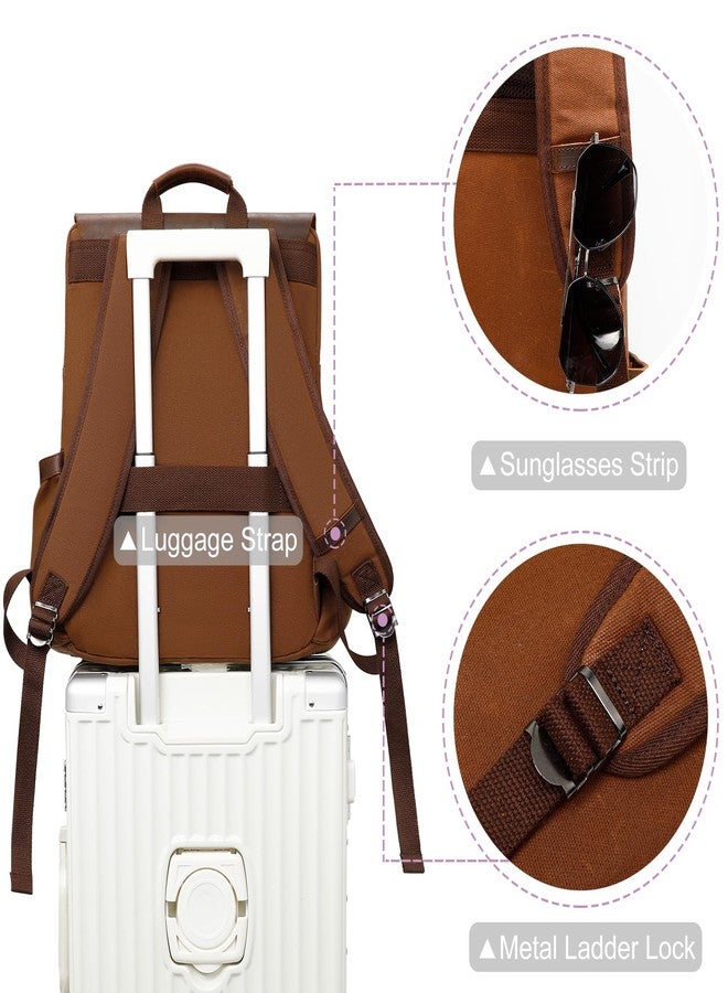 Modoker Waxed Canvas Backpack, Leather Rucksack Knapsack for Men Woman Vintage Travel Laptop Backpack 15.6 Inch Satchel Backpack, Retro Flap Backpacks Canvas Casual Bookbag Brown - Image 5