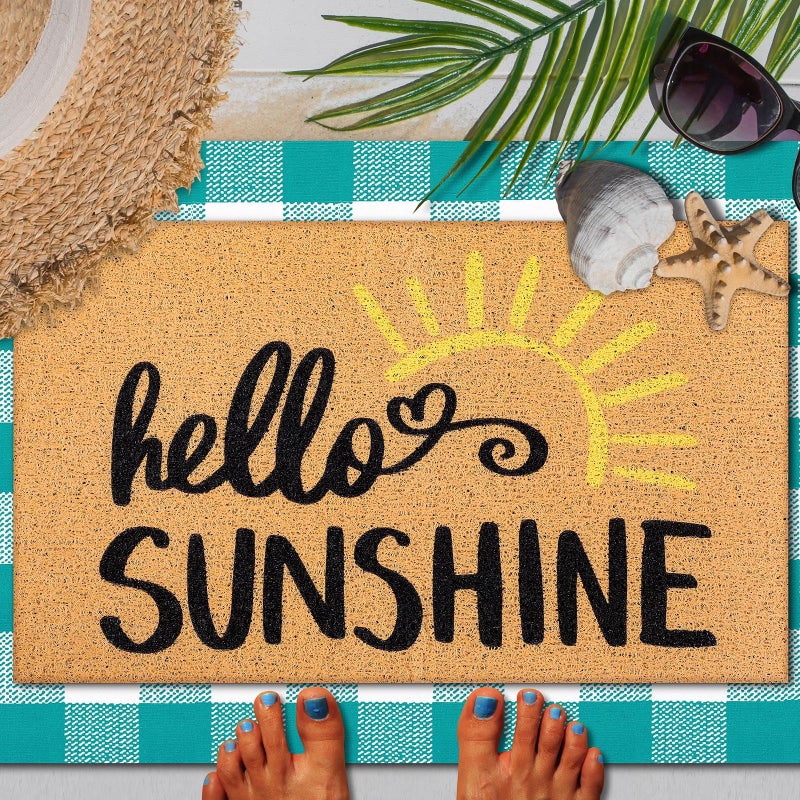 Tinideya 2 Pcs Door Mat Welcome Non Slip Coir Mats Floor Layering Doormats Seasonal for Front Porch Entryway Decor(Sunshine) - Image 5