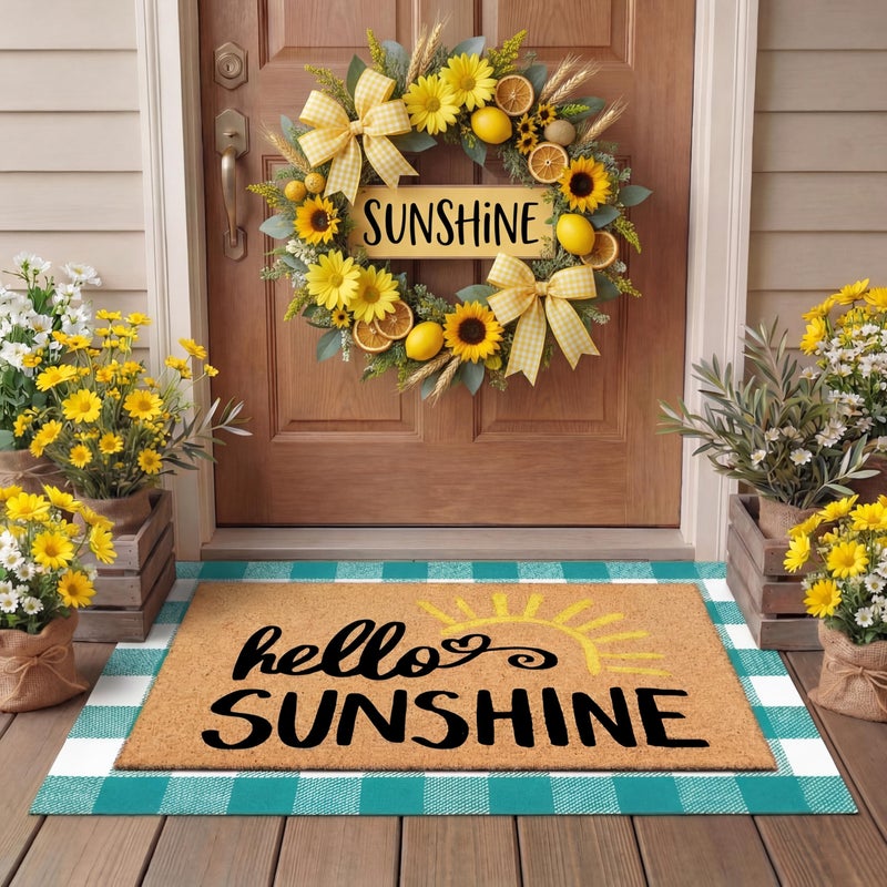 Tinideya 2 Pcs Door Mat Welcome Non Slip Coir Mats Floor Layering Doormats Seasonal for Front Porch Entryway Decor(Sunshine) - Image 1