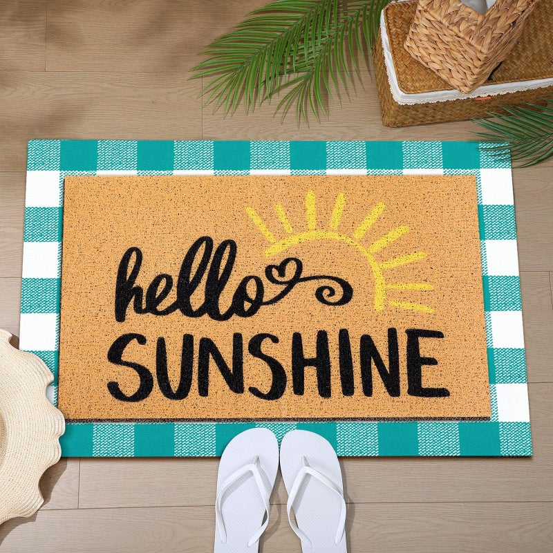 Tinideya 2 Pcs Door Mat Welcome Non Slip Coir Mats Floor Layering Doormats Seasonal for Front Porch Entryway Decor(Sunshine) - Image 3