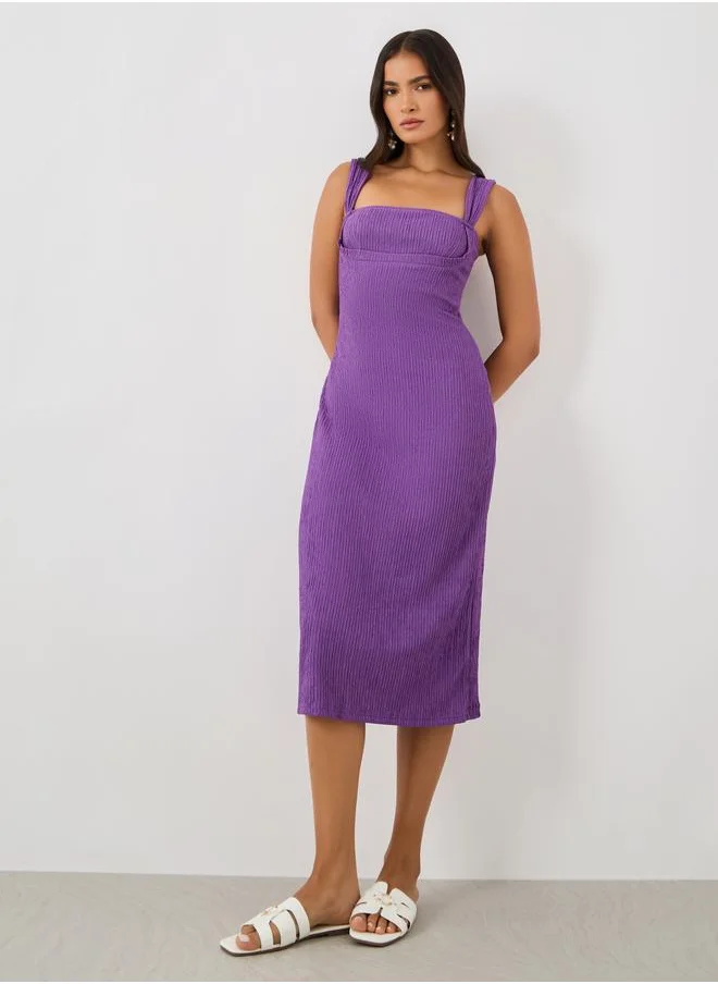 ستايلي Styli Solid Strappy Bodycon Midi Dress