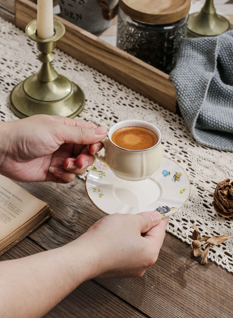 شور فناجين قهوة سيراميك، فناجين إسبريسو، فناجين قهوة عربية، فناجين قهوة تركية، طقم فناجين وصحون، مناسب للمنزل، المكتب، المطاعم، حفلات الحديقة، طقم شاي ما بعد الظهيرة. - Image 3