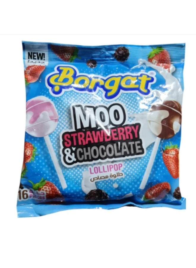 Borgat Strawberry and Chocolate Lollipops - Pack of 16 Pieces - Delicious Dual-Flavor Treats - Perfect for Parties and Kids' Giveaways - Image 1
