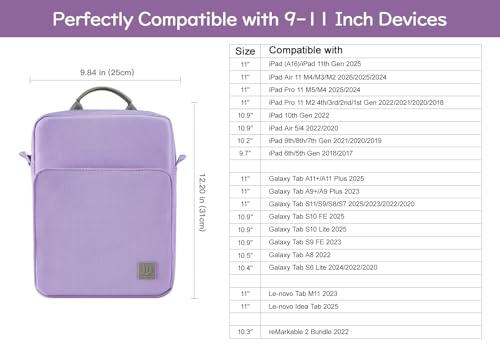 Dadanism 911 Inch Tablet Sleeve Bag Carrying Case with Shoulder Strap for iPad A16 11 iPad 10th Gen 109 iPad Air M4Pro M5 11 iPad 987th 102 Galaxy Tab A11 Plus 11 Grey Purple - Image 3