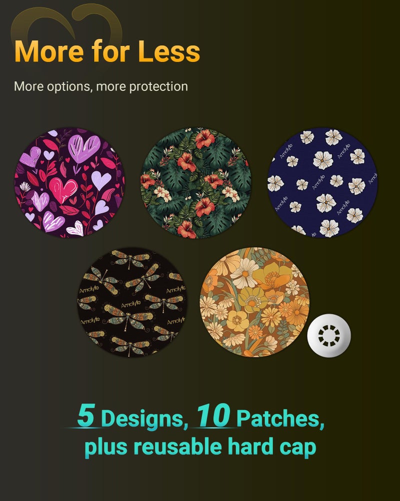 Amolyfe Libre 3 Sensor Covers Waterproof, Amolyfe 10 Pack Freestyle Libre 3 Plus Covers, Bump-Proof with Hard Cap, Breathable Latex Free Glucose Sensor CGM Adhesive Patches, 14-Day CGM Protection (Heart) - Image 2