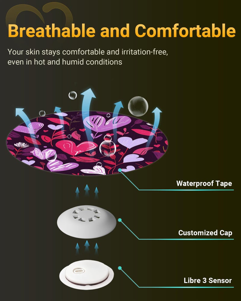 Amolyfe Libre 3 Sensor Covers Waterproof, Amolyfe 10 Pack Freestyle Libre 3 Plus Covers, Bump-Proof with Hard Cap, Breathable Latex Free Glucose Sensor CGM Adhesive Patches, 14-Day CGM Protection (Heart) - Image 5