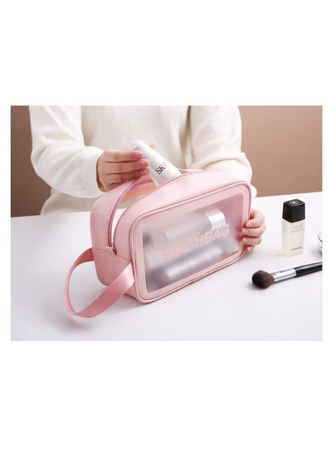 NISIXDEC Cosmetic Wash Bag Makeup Pouch Travel Transparent Toiletry Zipper Wash Bag with Handle Household Grooming Kit Portable Organizer Pouch for Women - Men. (Small Pink Wash Bag), 10 Cms - Image 4