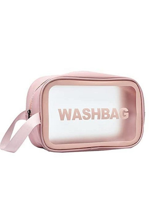 NISIXDEC Cosmetic Wash Bag Makeup Pouch Travel Transparent Toiletry Zipper Wash Bag with Handle Household Grooming Kit Portable Organizer Pouch for Women - Men. (Small Pink Wash Bag), 10 Cms - Image 2