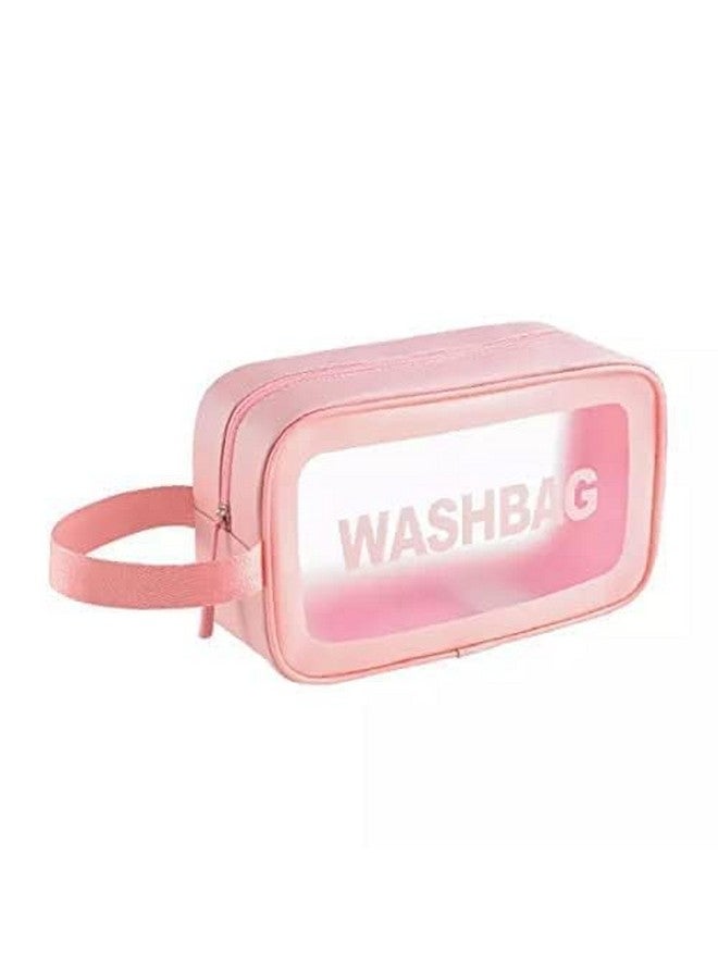 NISIXDEC Cosmetic Wash Bag Makeup Pouch Travel Transparent Toiletry Zipper Wash Bag with Handle Household Grooming Kit Portable Organizer Pouch for Women - Men. (Small Pink Wash Bag), 10 Cms - Image 3
