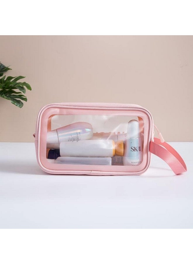 NISIXDEC Cosmetic Wash Bag Makeup Pouch Travel Transparent Toiletry Zipper Wash Bag with Handle Household Grooming Kit Portable Organizer Pouch for Women - Men. (Small Pink Wash Bag), 10 Cms - Image 5