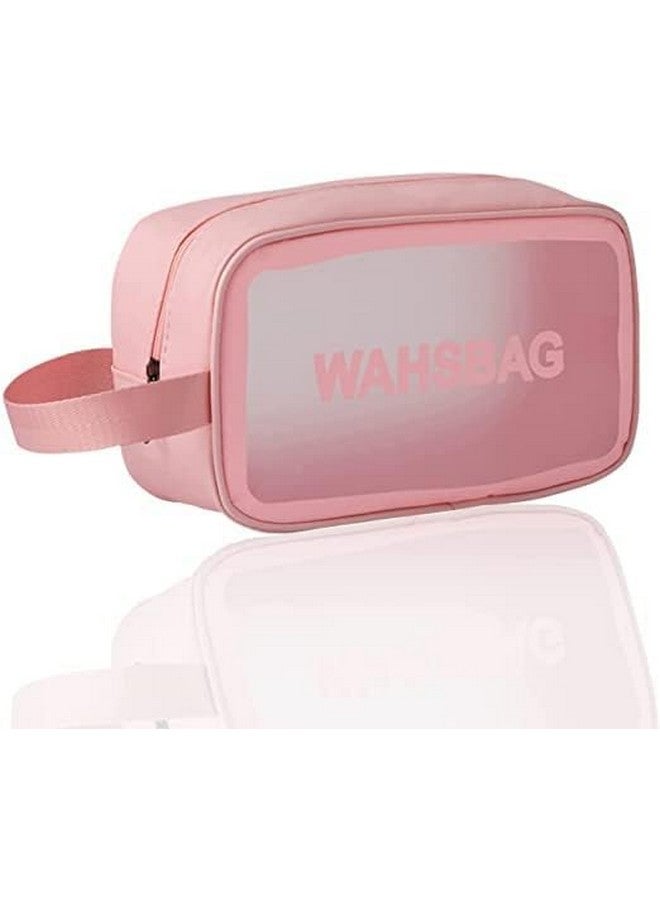 NISIXDEC Cosmetic Wash Bag Makeup Pouch Travel Transparent Toiletry Zipper Wash Bag with Handle Household Grooming Kit Portable Organizer Pouch for Women - Men. (Small Pink Wash Bag), 10 Cms - Image 1
