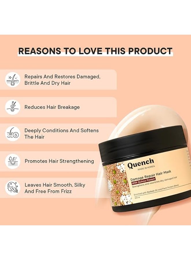 Quench Damage Repair Hair Mask with Quinoa Protein & Ceramides Cream | Restores Dry & Damaged Hair | Strengthens Hair and Adds Shine | Made in Korea (200Ml) - Image 4