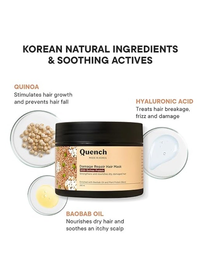 Quench Damage Repair Hair Mask with Quinoa Protein & Ceramides Cream | Restores Dry & Damaged Hair | Strengthens Hair and Adds Shine | Made in Korea (200Ml) - Image 2
