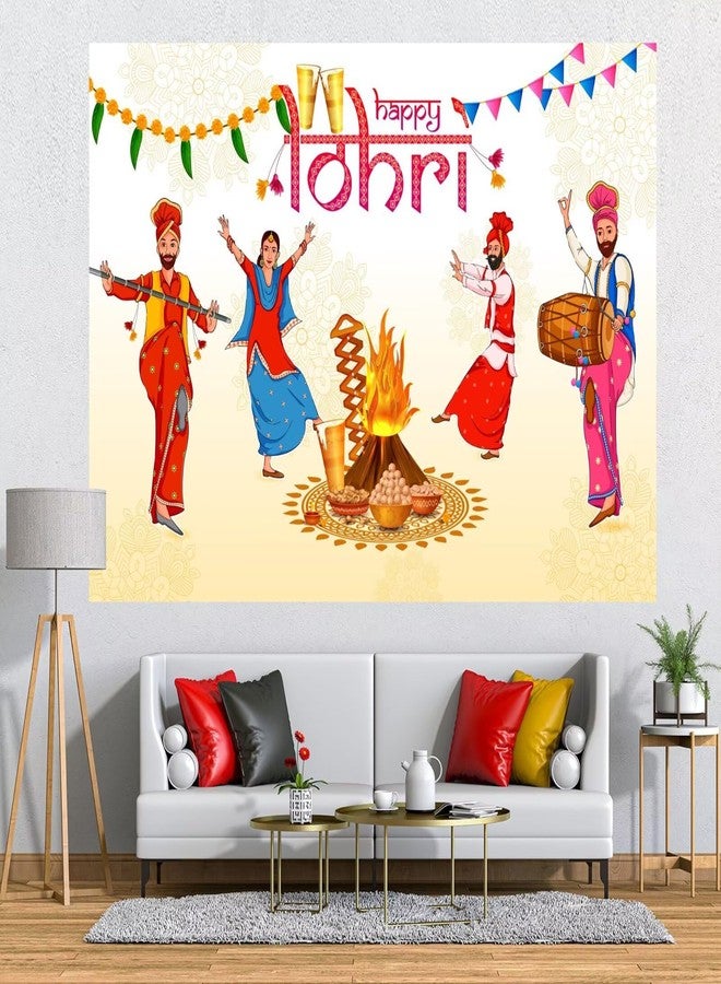 CORFOTO 7x5ft Fabric Happy Lohri Festival Backdrop Cartoon Indian People Punjabi Religious Holiday Background for Harvesting Festival Party Decorations Banner Kids Adults Photo Props - Image 4