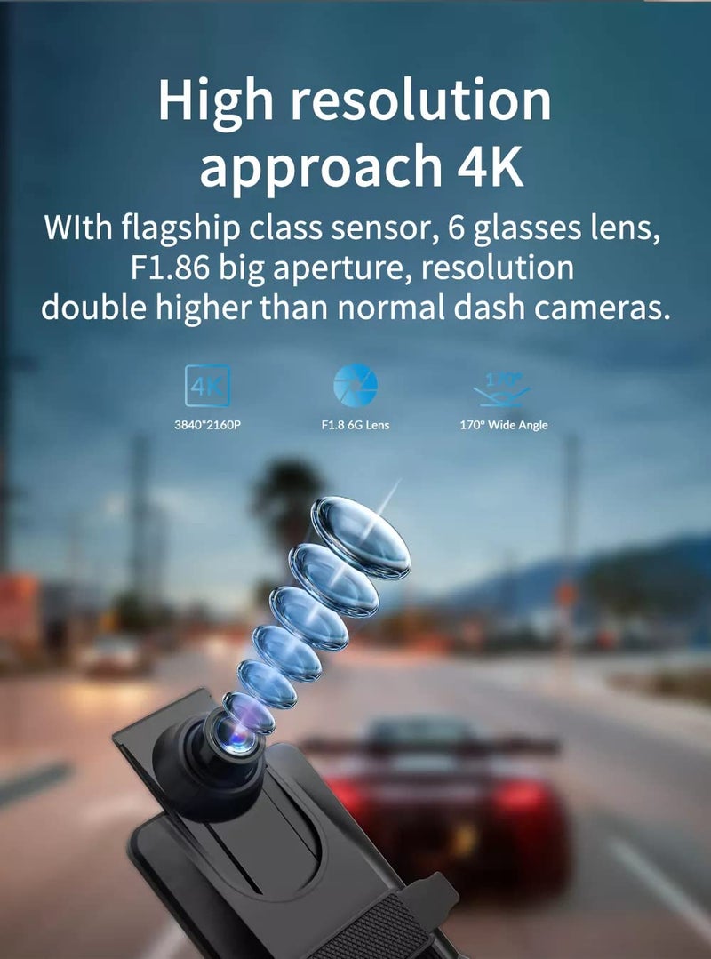 AUSHA® 10-inch Touch IPS Screen Car DVR with 4K Ultra HD Resolution, Dual Camera Recording, Real-time Reverse Parking View, Loop Recording, G-Sensor, Motion Detection and Parking Monitor - Image 2