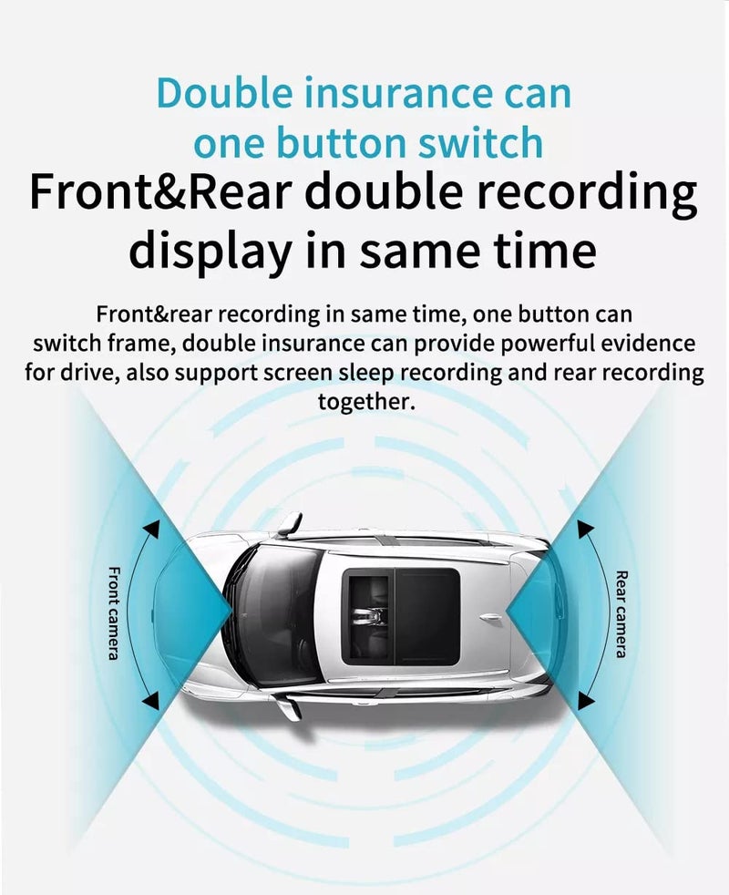 AUSHA® 10-inch Touch IPS Screen Car DVR with 4K Ultra HD Resolution, Dual Camera Recording, Real-time Reverse Parking View, Loop Recording, G-Sensor, Motion Detection and Parking Monitor - Image 4