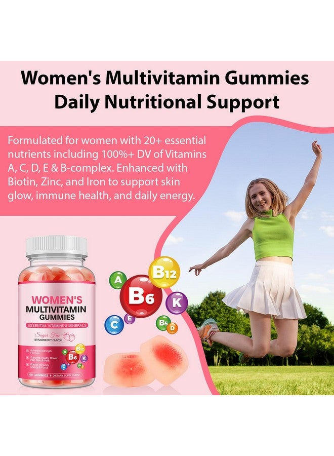 Generic Womens Multivitamin Gummy with Vitamins A, C, D, E, K, B6, B12, Multivitamins for Women, Support Energy Beauty Immune, Hair & Nails, Skin Care, Strawberry Flavor, Sugar Free (120 Gummies)  - Image 2