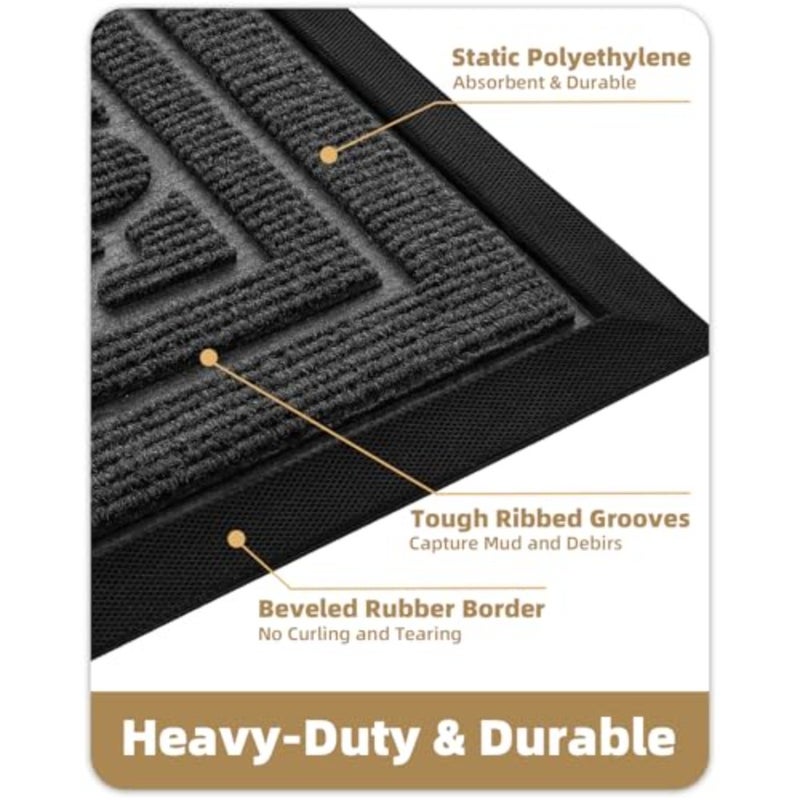 سجادة باب Dirt Trapper للاستخدام الخارجي لمدخل المنزل مقاس 60 × 90 سم، ممسحة أرجل خارجية شديدة التحمل سهلة التنظيف، سجادة دخول مطاطية غير قابلة للانزلاق مقاومة للطقس للباب الأمامي والخلفي - Image 5