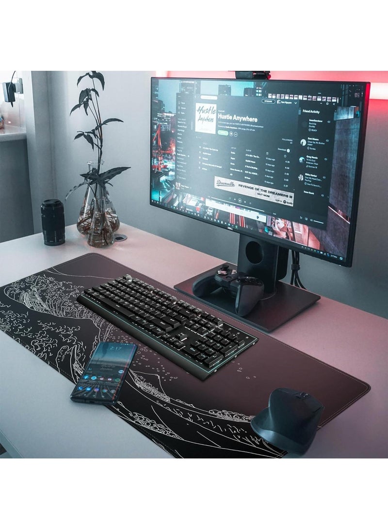 Y&D 40*90*0.3cm Anime Game Anti Slip Rubber Mouse Pad Japanese Sea Wave Large Mouse Pad, Anime Black Gaming, Extended Kanagawa Mat Desk Pad, 3mm Thick Long Non-Slip Rubber Base Mice Pad - Image 2