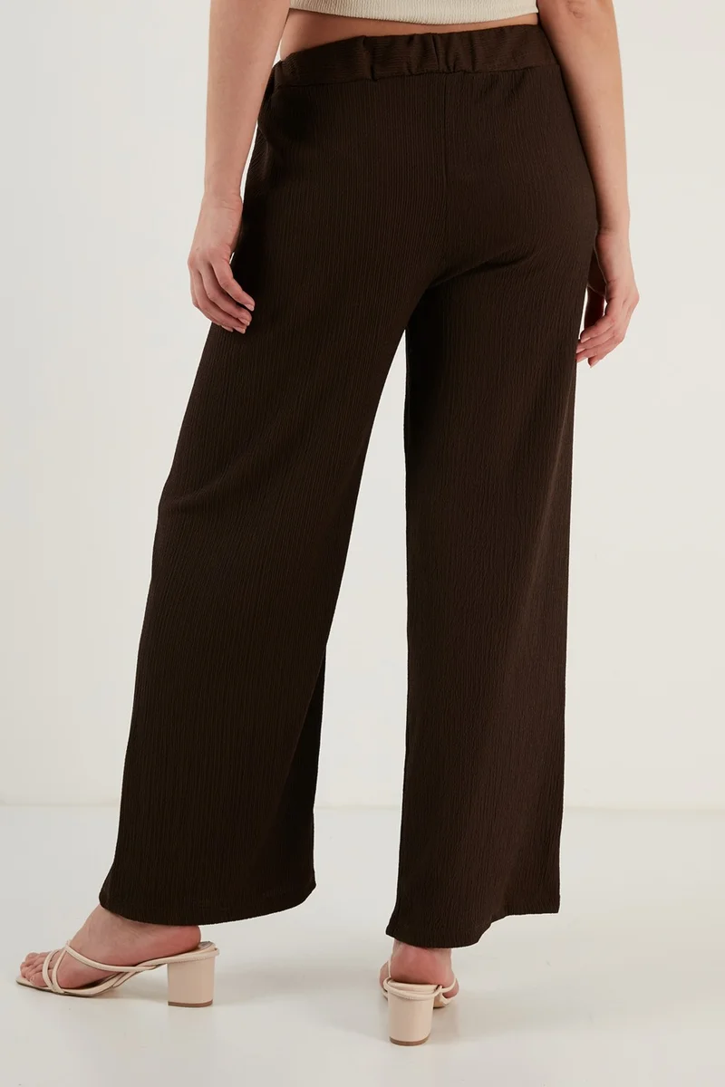 Lela Waist Tied Comfortable Cut Crinkle Fabric Trousers Women's Trousers 5862061