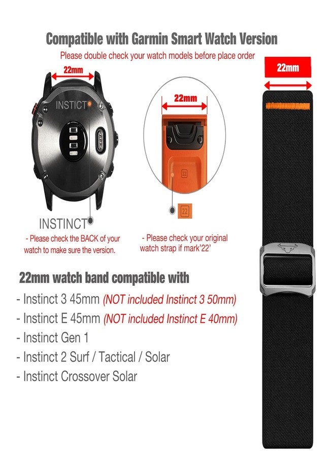 Abanen Soft Stretchy Loop Durable Elastic Nylon Watch Band for Garmin Instinct 2 Solar/Instinct 3 45mm / Instinct E 45mm (Black) - Image 2