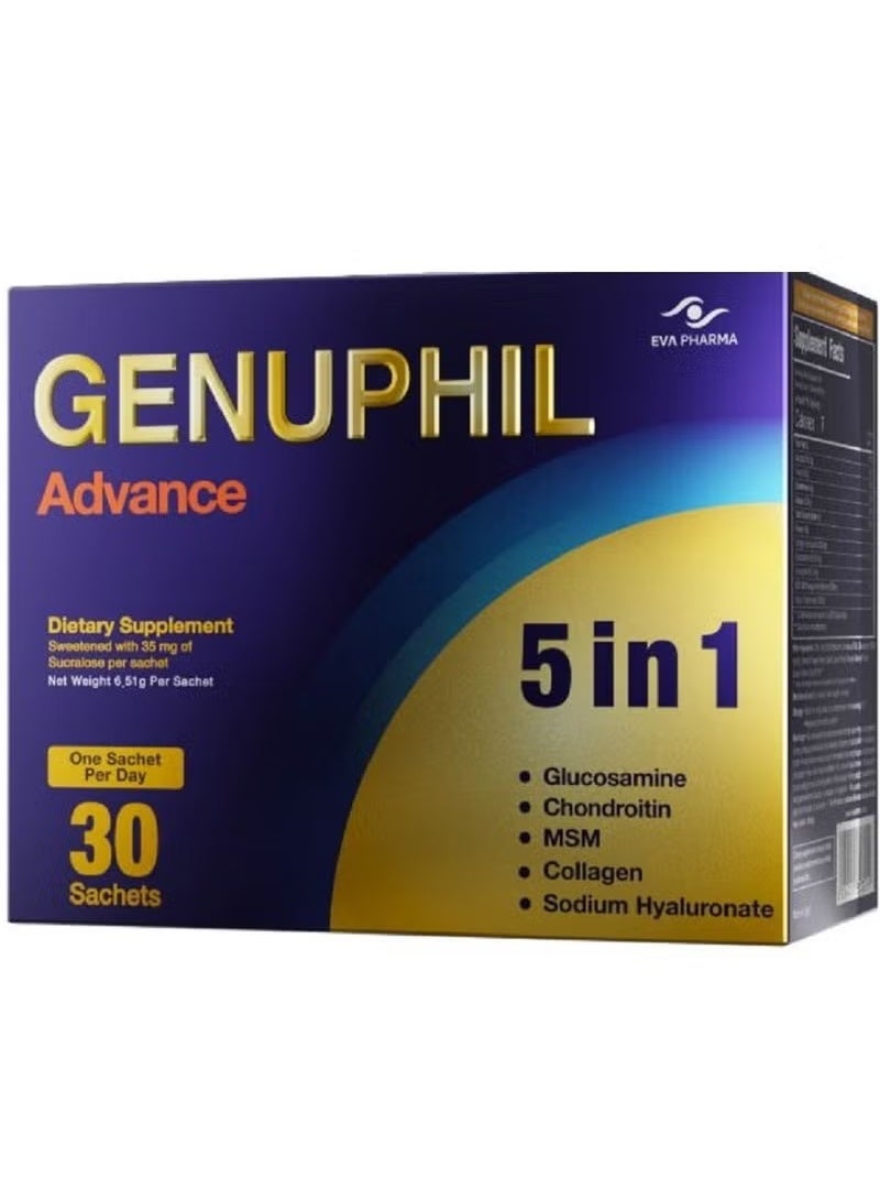 EVA PHARMA Genovil Advance 5 in 1 (Glucosamine - Chondroitin - Methylsulfonylmethane - Collagen - Sodium Hyaluronate) 30 Sachets - Image 1