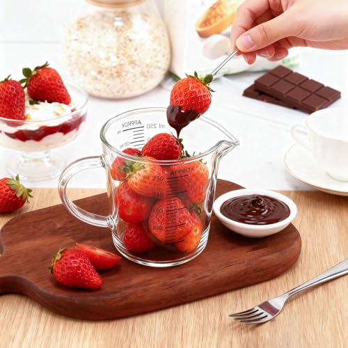 BCnmviku Glass Measuring Cup 250ml 1Cup High Borosilicate [Insulated Handle | V-Shaped Spout]For Prepping Baking and Cooking Preheated Oven Dishwasher Freezer and Microwave Safe - Image 5
